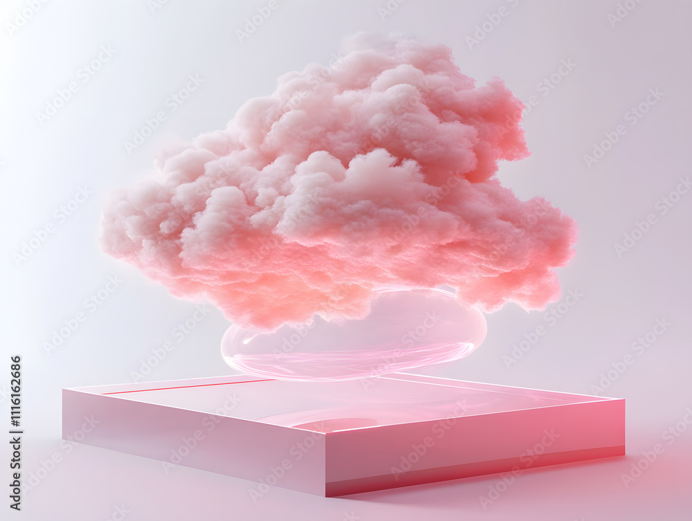 Poster dynamic pink cloud formation abstract art digital design minimalist environment soft perspective con