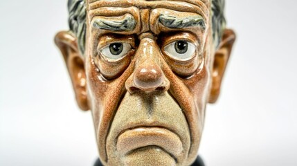 Obraz premium Ceramic figurine of an elderly man showcasing intricate details in a close-up shot against a plain white background