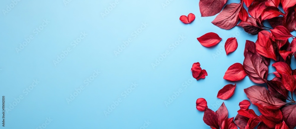 Poster red petals elegantly arranged on a soft blue background creating a vibrant and calming composition f