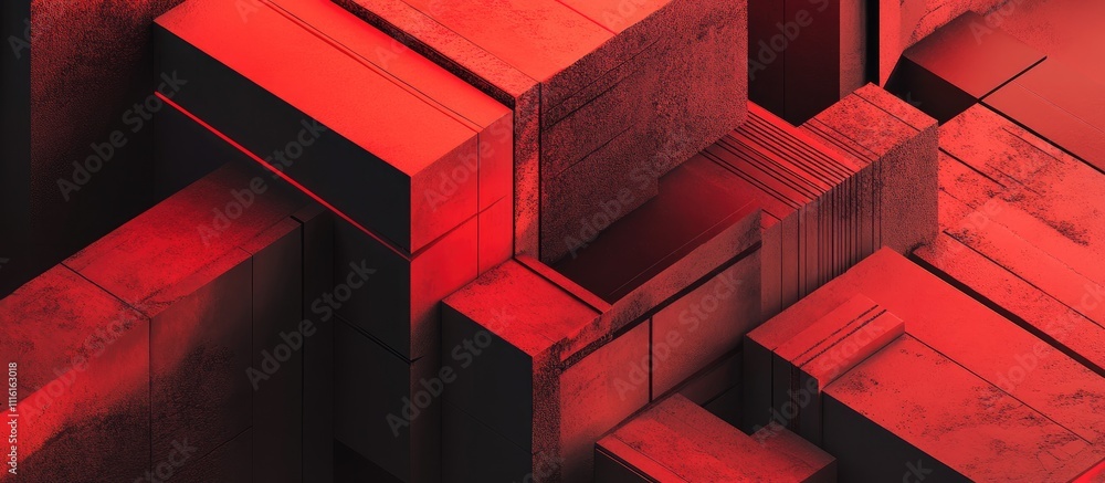 Poster abstract red geometric shapes with textured surfaces showcasing a modern design concept from a top p