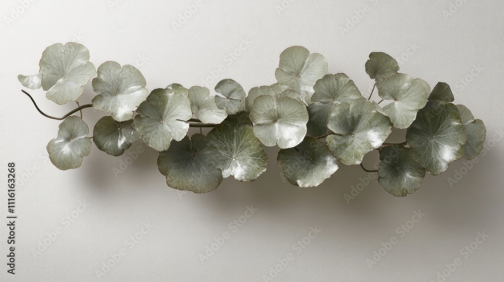 Poster Elegant minimalist composition featuring brunnera macrophylla leaves showcasing natural textures and subtle colors on a neutral background