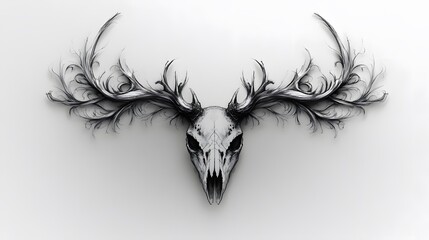 Fototapeta premium Ornate deer skull design, detailed illustration of a skull with elaborate antlers.