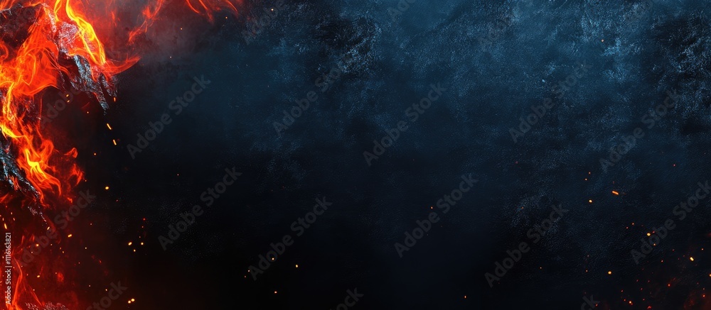 Poster dynamic sparks and flames with a dark blue backdrop creating an enchanting atmosphere for celebratio