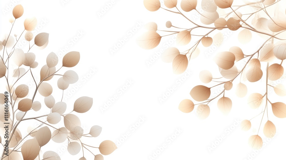 Poster Elegant golden frame design with soft botanical elements on a white background for vintage and luxury themed projects.