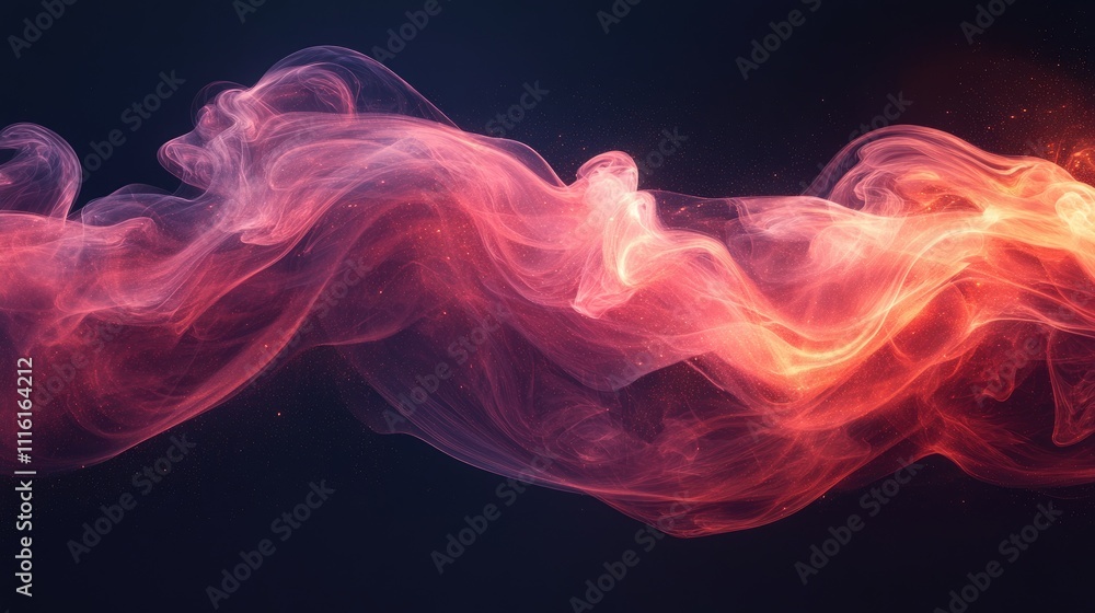 Poster Dynamic swirling red smoke creating an abstract wave effect against a dark background for artistic and design purposes