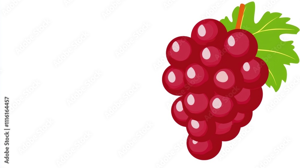 Aufkleber fresh red grape bunch with green leaf on a clean white background, emphasizing vibrant color and nat
