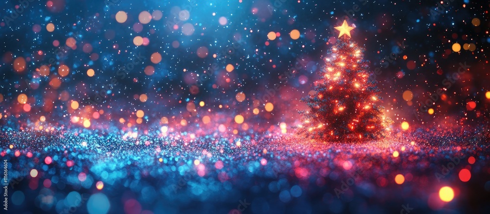 Aufkleber neon christmas background with decorative border and text space featuring a glowing tree and vibrant