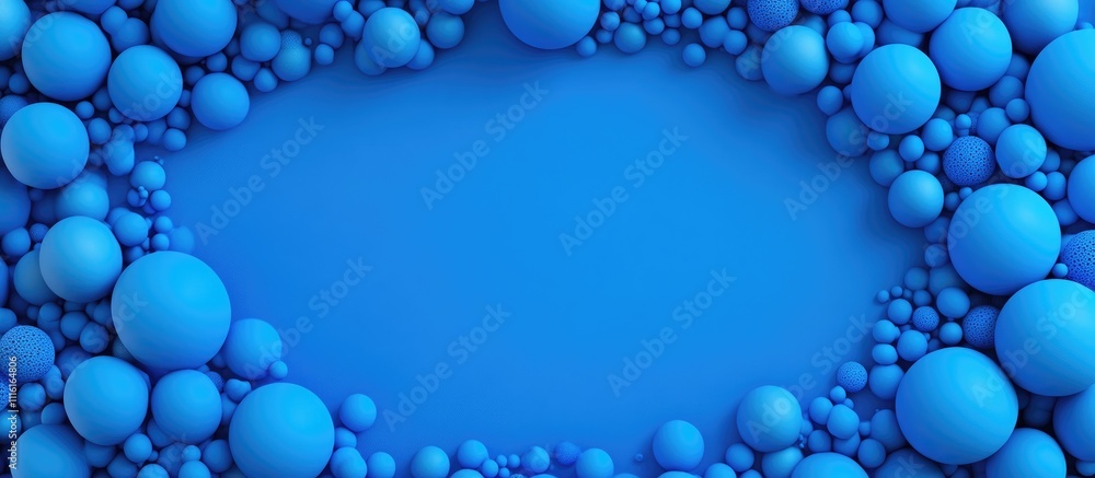 Poster blue spherical border design on a solid blue background for modern visual compositions and creative 