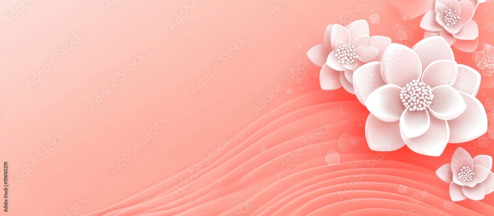 Poster elegant white flowers on soft pink background with space for text perfect for banner design or creat