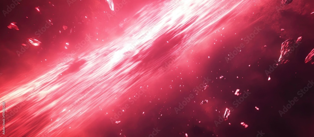 Poster vibrant red and pink fireworks display illuminating a night sky with dynamic bursts and sparkling tr