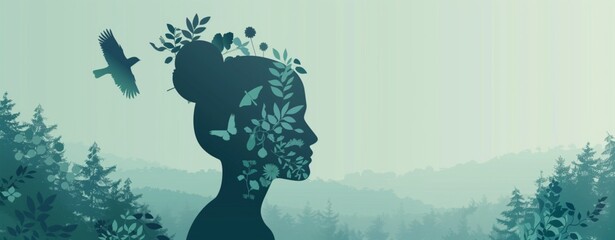  an impactful template promoting mental health awareness, incorporating serene visuals like nature scenes and human silhouettes