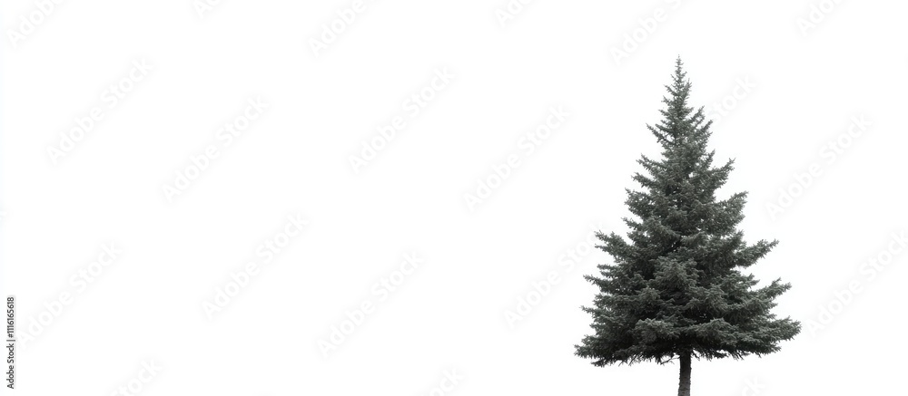Poster coniferous tree isolated on white background creating a minimalist and serene natural composition fo