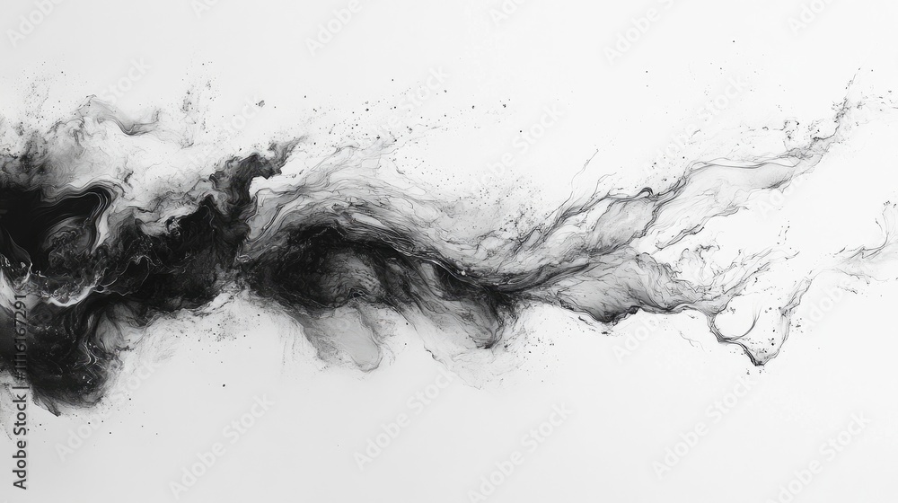Aufkleber Abstract monochrome ink fluid art with dynamic water wave effects on a clean white background for modern design aesthetics