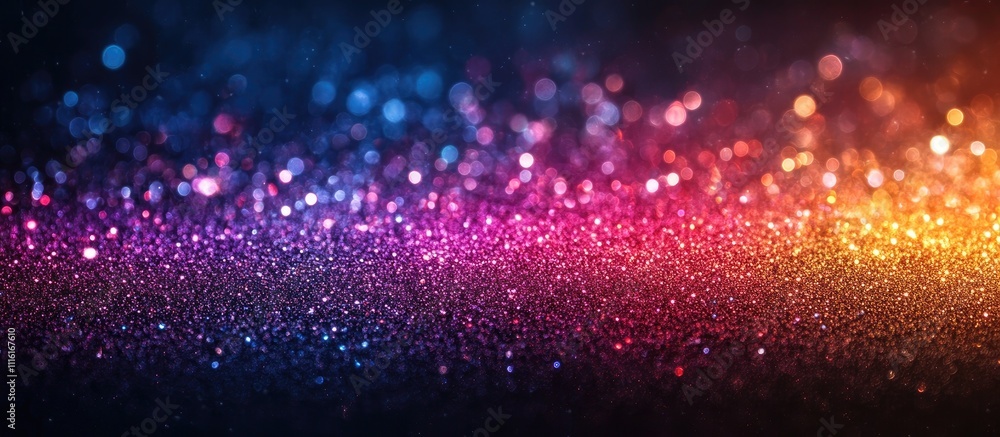 Poster Vibrant shimmering multicolor backdrop with sparkling bokeh effect for festive and celebratory themes.