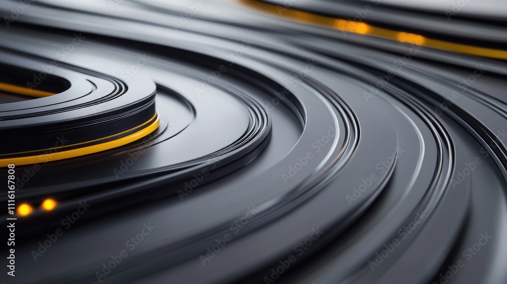 Poster race track design with flowing curves and glowing accents on a minimalist white background for a dyn