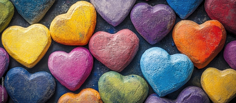 Aufkleber colorful heart shapes in various hues arranged in a vibrant pattern creating a cheerful and artistic