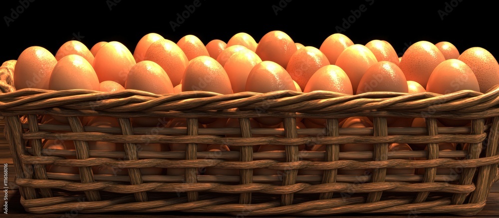Aufkleber freshly boiled eggs neatly arranged in a rustic wicker basket showcasing their golden shells against