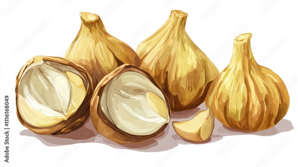 Poster Chestnuts in their husks on a white background showcasing the natural texture and color of the nuts and their protective shells.
