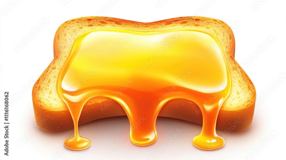 Poster freshly baked toast bread with gooey honey dripping down, isolated on a clean white background for a