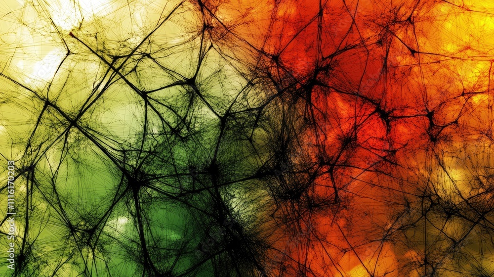 Poster abstract network patterns in vibrant colors representing connectivity and digital communication in t