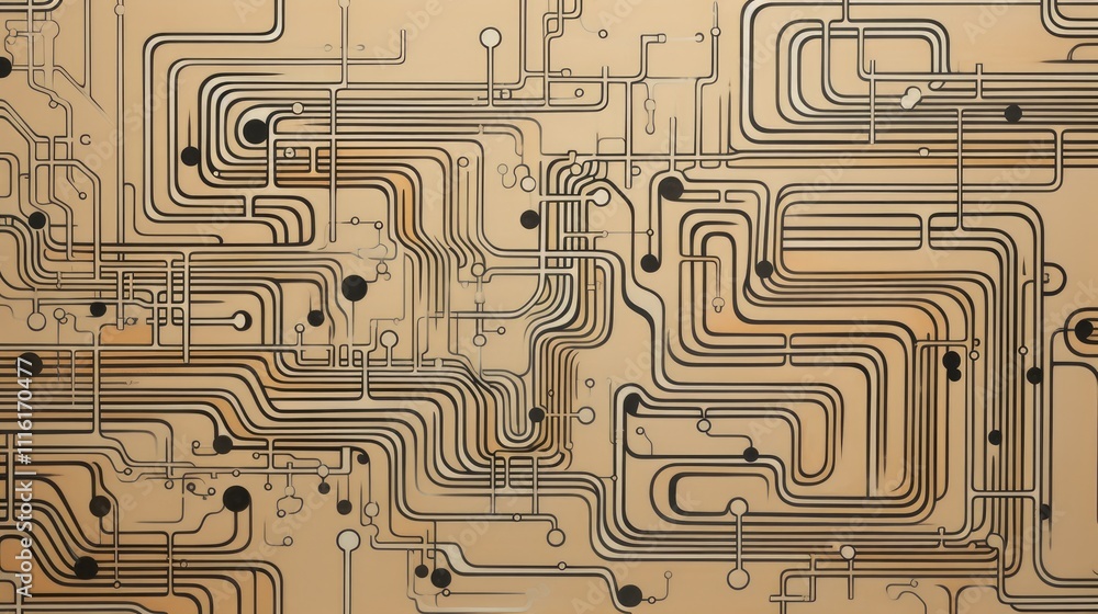 Fototapete circuit board design printed on paper with intricate paths and connections showcasing technology and