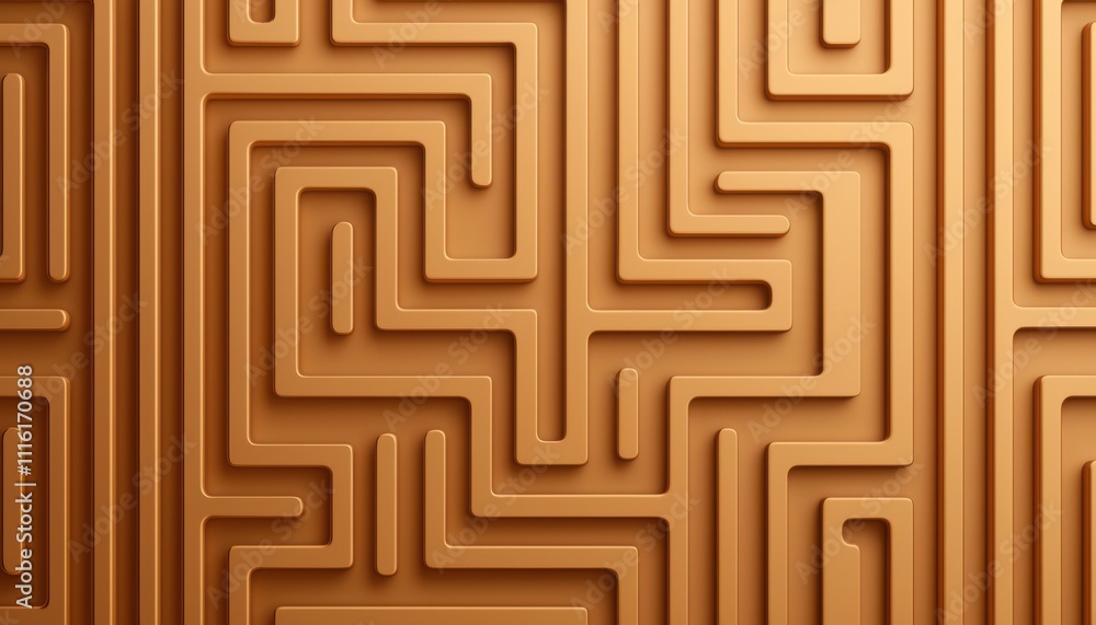 Poster A textured wall featuring an intricate maze pattern in warm brown tones, creating a modern and stylish aesthetic.
