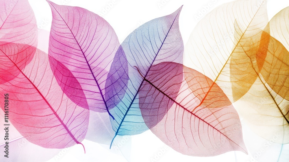 Poster translucent colored leaf veins background with soft pastel hues creating an artistic and natural tex