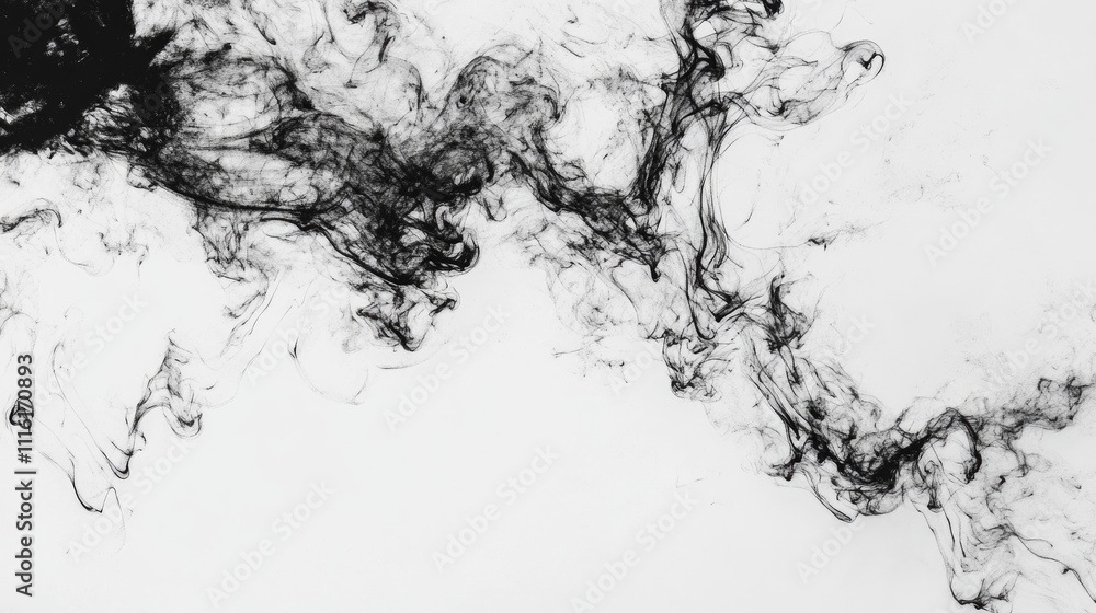 Aufkleber abstract black smoke swirling in dynamic formations on a white background, creating an artistic and 