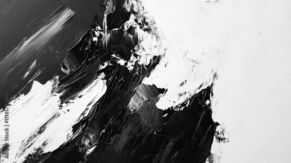 Poster Monochrome Abstract Paint Texture with Dynamic Brush Strokes in Black and White Composition for Artistic Background and Design Inspiration
