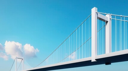 Fototapeta premium Suspension bridge with aerodynamic pylons, crossing a wide bay, designed to reduce wind resistance and enhance stability