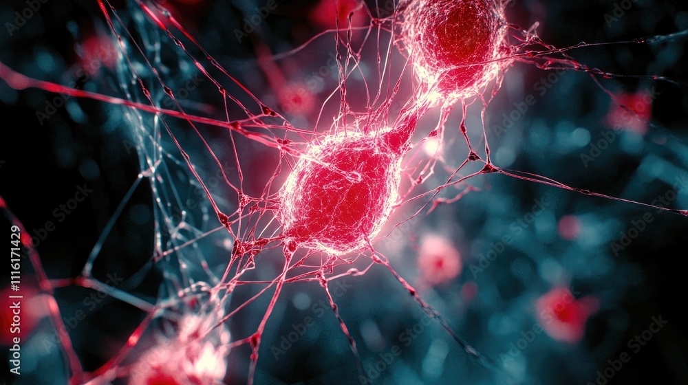 Poster neural network visualization with glowing nodes representing video communication and streaming techn