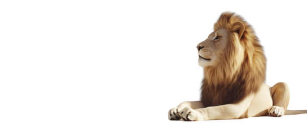 whole body of lion sitting and looking a side isolated over white (transparent) background presenting power, calm, majestic feature perfect for finance expert adverts