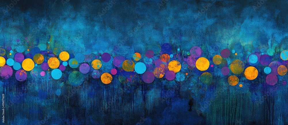 Poster vibrant abstract background with colorful bokeh circles on a deep blue canvas for festive and artist