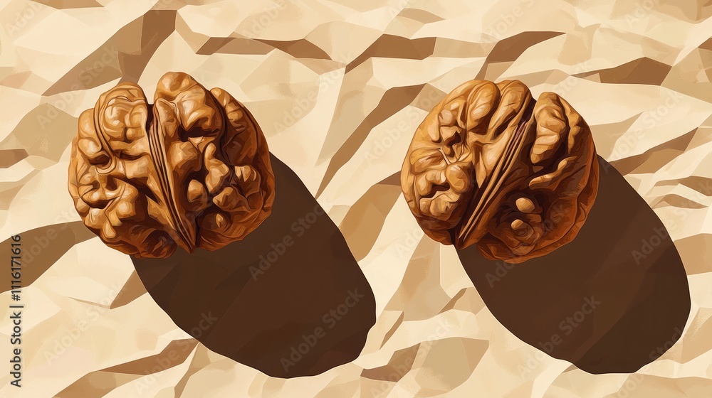 Aufkleber Walnuts casting hard shadows on a textured background creating a unique pattern and visual interest in a minimalistic setting