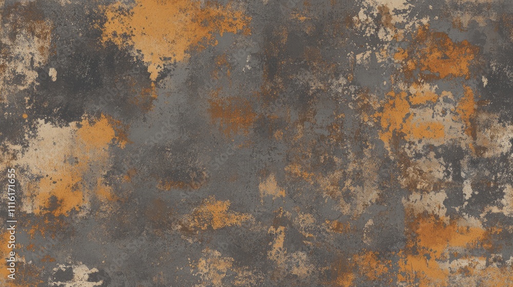 Poster Rustic Industrial Texture with Rusted Paint Splatter in Orange and Gray Tones for Background or Design Use