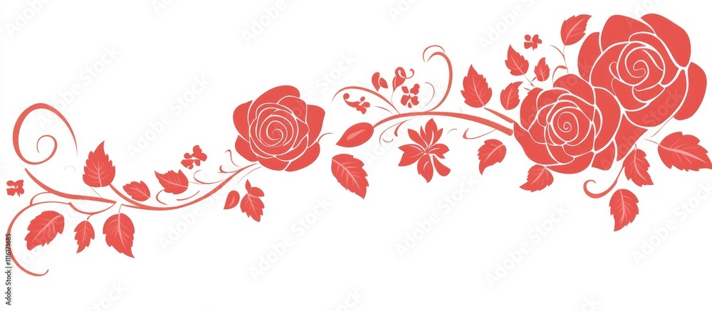Poster elegant red rose floral background design with intricate leaves and swirls ideal for invitations or 