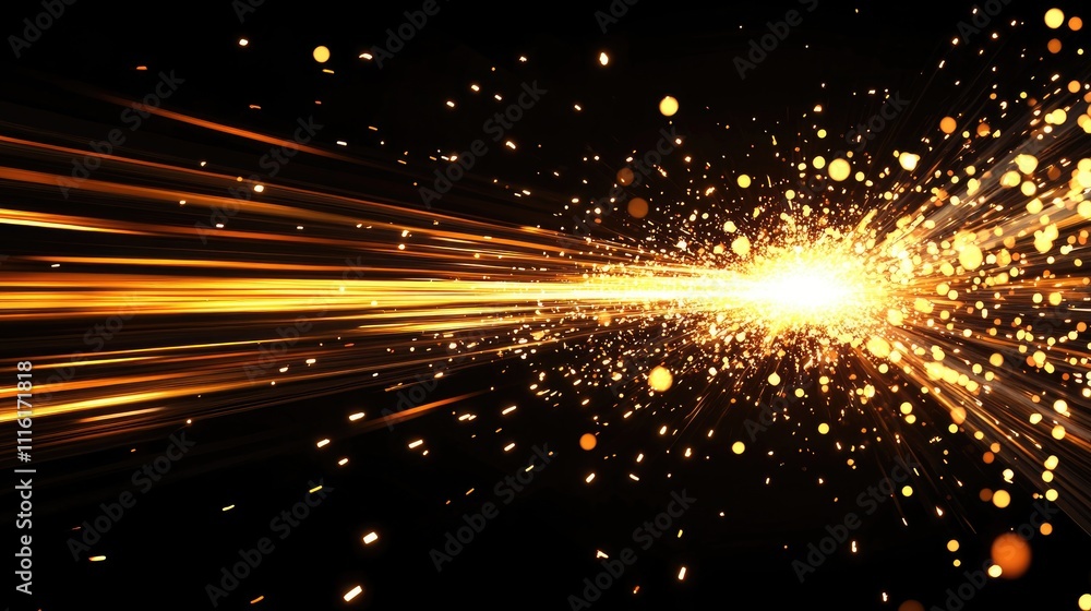 Poster dynamic sparks flying from welding steel against a dark background, creating a burst of light and en