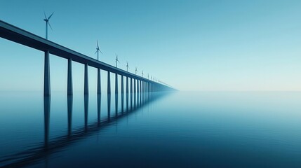 Obraz premium Longspan sea bridge with wind turbines integrated into the structure, generating renewable energy as it crosses the bay