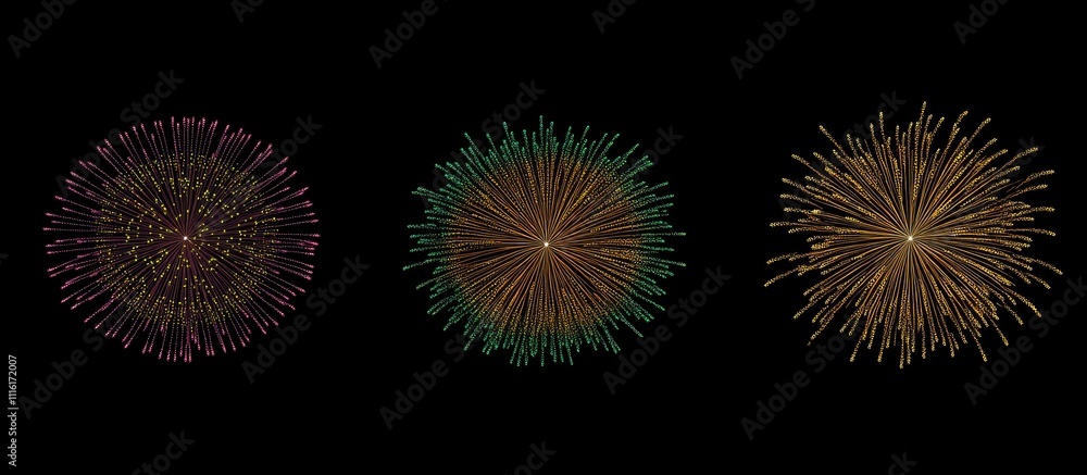 Poster Vibrant fireworks bursting in the night sky creating a festive atmosphere with colorful displays and dynamic patterns