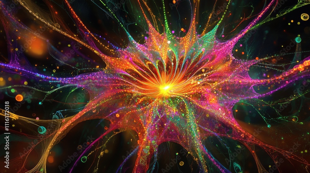 Aufkleber vibrant abstract visual of colorful splashes and intricate light patterns resembling fireworks, feat