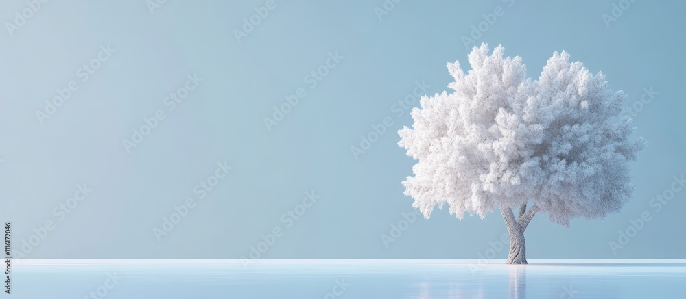 Aufkleber pastel blue winter landscape featuring a creatively designed tree symbolizing calmness and serenity 