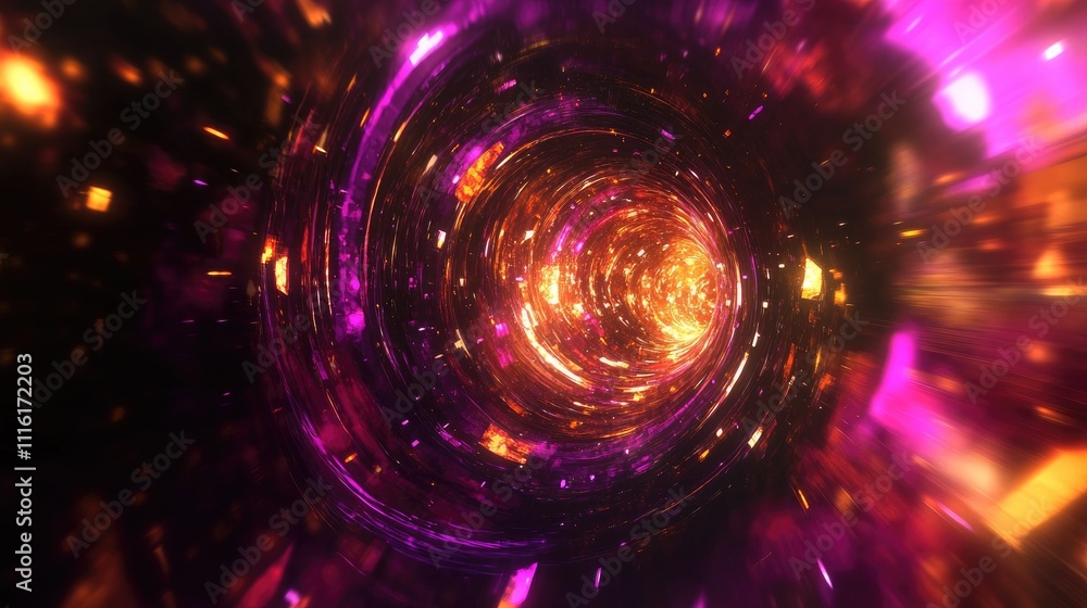 Poster Vibrant abstract bokeh swirls in a circular pattern illuminated by dynamic party lights creating a mesmerizing visual experience