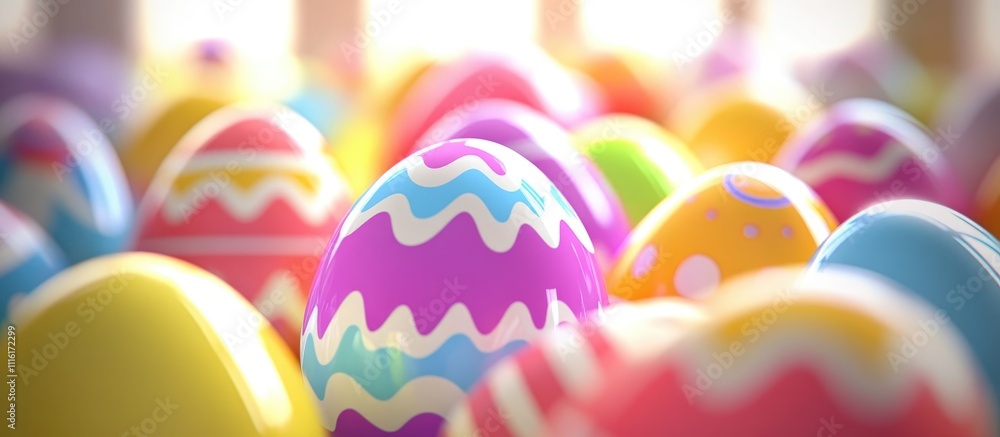 Poster colorful easter eggs arranged in a festive display celebrating spring and holiday traditions with vi