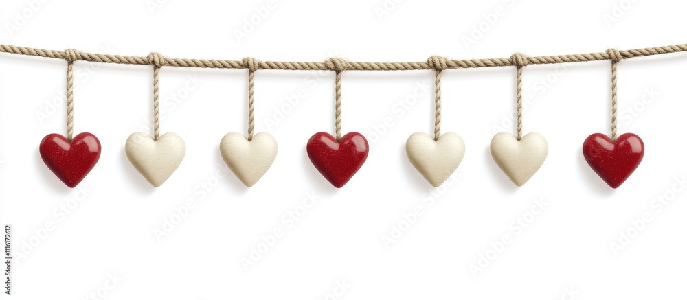 Poster heart-shaped decorations on rope blank greeting card design with space for text or advertisement iso