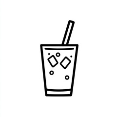 Obraz premium A black and white drawing of drink in a cup with ice and a straw in it.