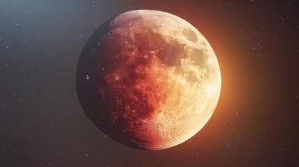 Obraz premium Lunar Eclipse Captured in Mid Totality Showcasing Earth's Shadow on the Moon's Surface