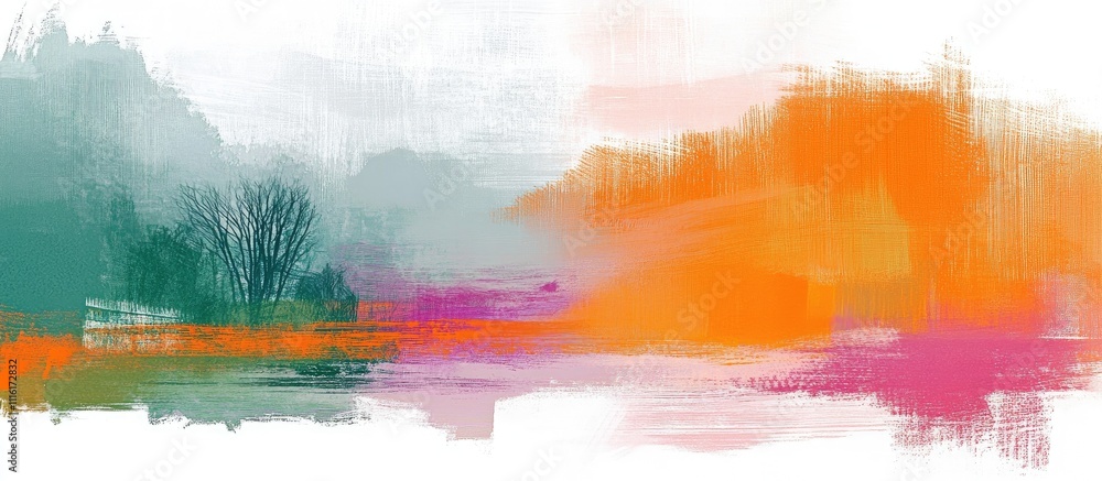 Poster vibrant abstract landscape with soft colors and coastal elements capturing the essence of a serene s
