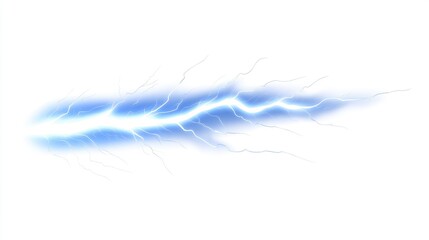 Blue lightning bolt isolated on white background with blurred effects creating a dynamic and abstract visual representation of electricity.