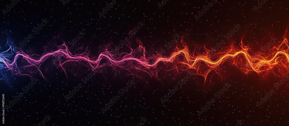Poster Vibrant abstract light waves with colorful energy patterns against a dark background creating a stunning visual effect