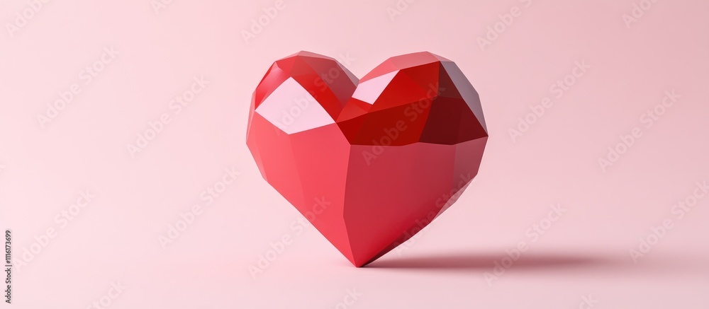 Poster geometric red heart design for valentine's day with soft pink background and ample copy space for cr